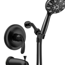 Shower And Tub Faucet Set With Tub Spout (valve Included) Black Shower Head With Handle Set With Handheld 