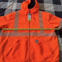 Carhartt High Vis Zip Up Sweatshirt Orange Size Large