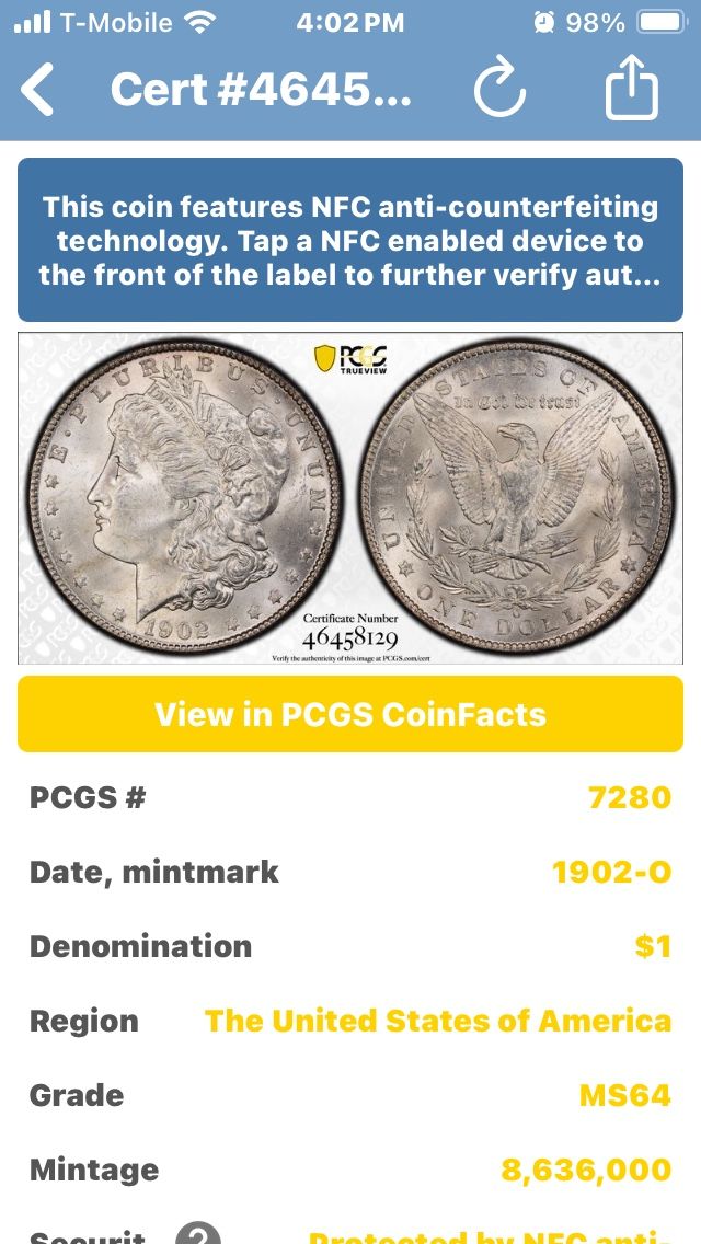 1902 O Morgan Silver Dollar Ms64