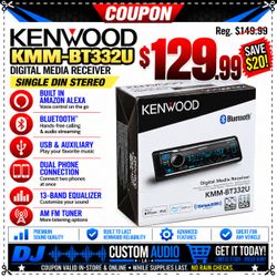 Kenwood Car Stereo Single Din Bluetooth USB Am Fm Radio Auxiliary 13-Band EQ KMM-BT332U 🚨 Payment Options Available 🚨 No Credit Needed 🚨