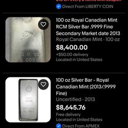 Royal Canadian Mint 100oz .9999 Silver Bars!