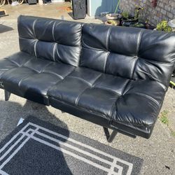 Black Leather Futon Sofa Bed, Upholstered Small Futon Couches with Adjustable Backrest, Loveseat Sleeper Bed for Compact Living Room Studio O