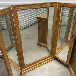 Arbek Tri Fold Wing Oak Bevel Mirror