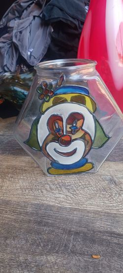 Funky Vintage Clown Face Stained Glass Candy Jar 3d Cookie 8 X 8"