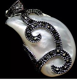 White natural mother of pearl shell 925 sterling silver inlay pendant 30x20mm