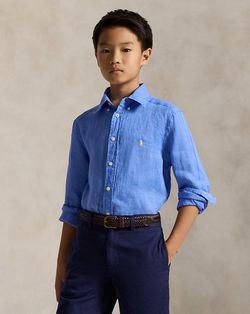 Ralph Lauren Boys' Blue Linen Button-Down Shirt SZ Large