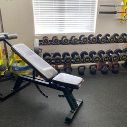 Urethane Dumbbell Set 5-50lbs with rack and Bench