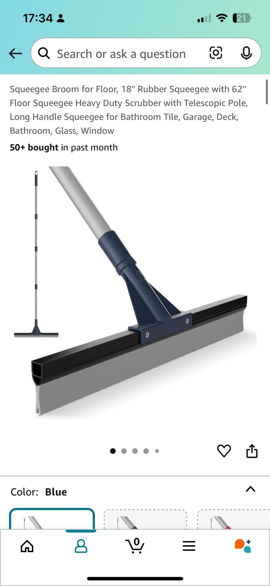 Squeegee Broom for Floor, 18'' Rubber Squeegee with 62'' Floor Squeegee Heavy Duty Scrubber with Telescopic Pole, Long Handle Squeegee for Bathroom Ti