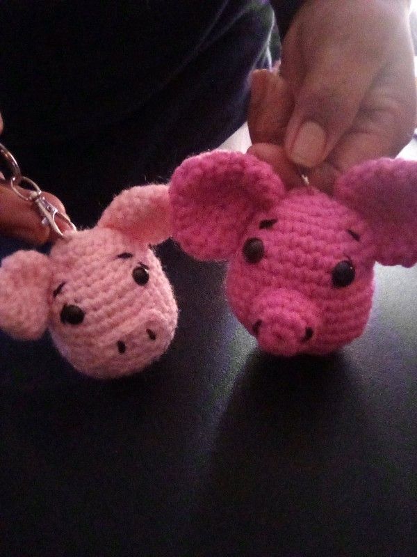 Hand Made Crochet Pig Keychains.