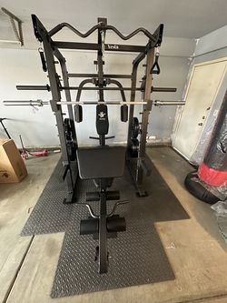Vesta Fitness Smith Machine 2001 w/Bench Attachment | 230lb Bumpers Weights | 7ft Olympic Bar | Fitness | Gym Equipment | FREE DELIVERY & INSTALL🚚