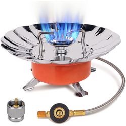 Windproof Camping Stove,Collapsible All-round Windproof Backpacking Stove 3600W Adjustable with Fuel Canister Adapter,Portable Outdoor Burner for Cook