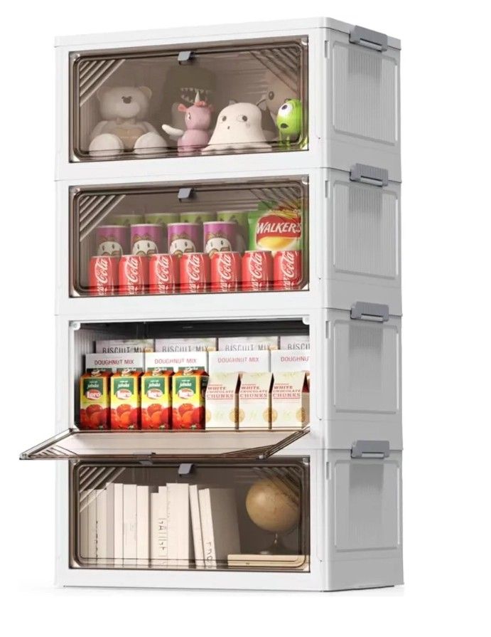 4 Tier Plastic Storage Bins with Drawers - Foldable Stackable Storage Bins with Lids - Closet Craft Organizers and Storage - 24QT Plastic Drawer Stora
