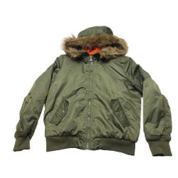 Bernardo Bomber Puffer Jacket Coat Hooded Faux Fur Green Womens XLarge