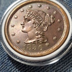 CB32SX2100 MS++ UNCIRCULATED 1856 LARGE CENT ALMOST PERFECT 