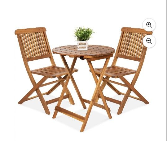 3-Piece Acacia Wood Bistro Set. Foldable Furniture.