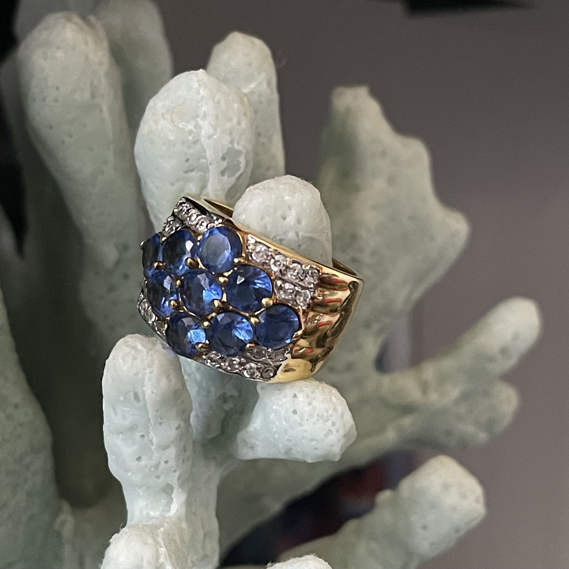 Sterling Silver 925 Gold Vermeil Blue Cz Ring Size 7