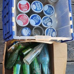 Tote Of antique bottles and glass jars