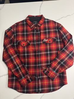 Prps Men’s L Regular Red/Black/Yellow Plaid Flannel Button-Up Shirt Pockets