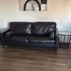 Genuine black leather set and Side Tables
