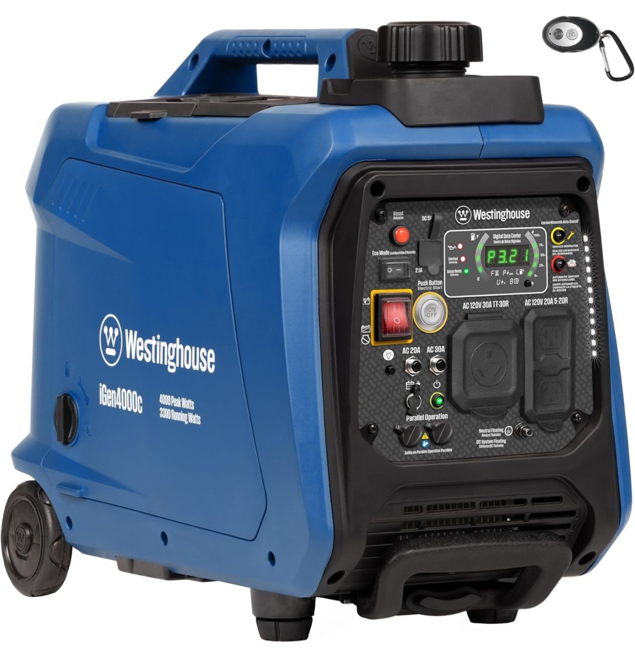 Westinghouse Outdoor Power Equipment 4000 Peak Watt Super Quiet Portable Inverter Generator, Remote Electric Start with Auto Choke, RV Ready 30A Outle