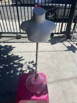 Upper Torso Male White with 38" Adjustable Mannequin Stand, 8" Decorative Plastic Base