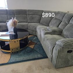 Jumbo Sectional Sofa, 2 Recliners Fur-Like Jumbo Corduroy 