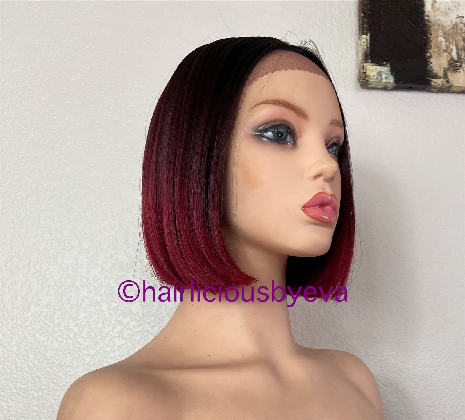 Bob wig 10 inch red burgundy ombré black lace front middle part premium quality synthetic high temperature fiber wig heat resistance low medium heat,All Products : American Fashion Style Bags On Sale