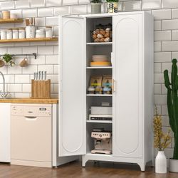 75” Tall Pantry Cabinet, Metal Kitchen Storage Cabinet with 2 Doors and 5 Adjustable Shelves, 