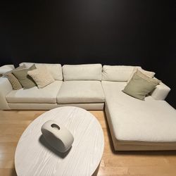 2 Piece Modular Sofa Linen Weave Ivory Color With Accent Pillows 