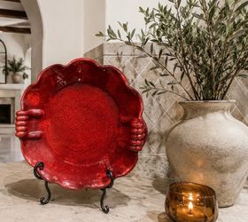 Large Decorative Red Art Plate with Metal Stand