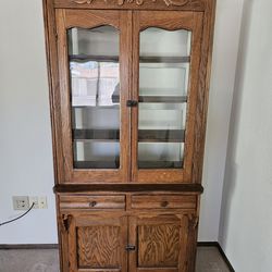 Hindley & Brown China Style Cabinet With Glass Doors Organizer Shelf All Wood 