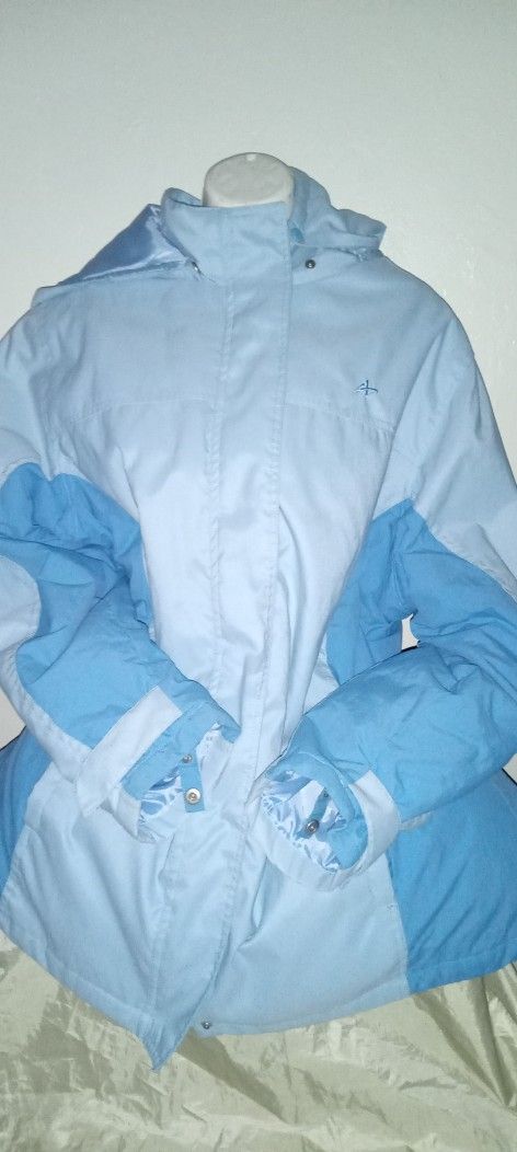 Cozy Winter Light Blue Winter Jacket With Hoodie Size 1X