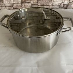 A multi-functional soup pot made of thick stainless steel,  dimensions (depth = 4.5" diameter = 9.5"),  used put in very good condition.