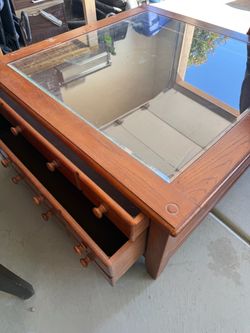 Wood coffee table with glass Top and Drawers