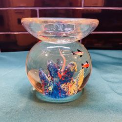 Stunning Glass Art Ocean Scene With Fish/coral Reef