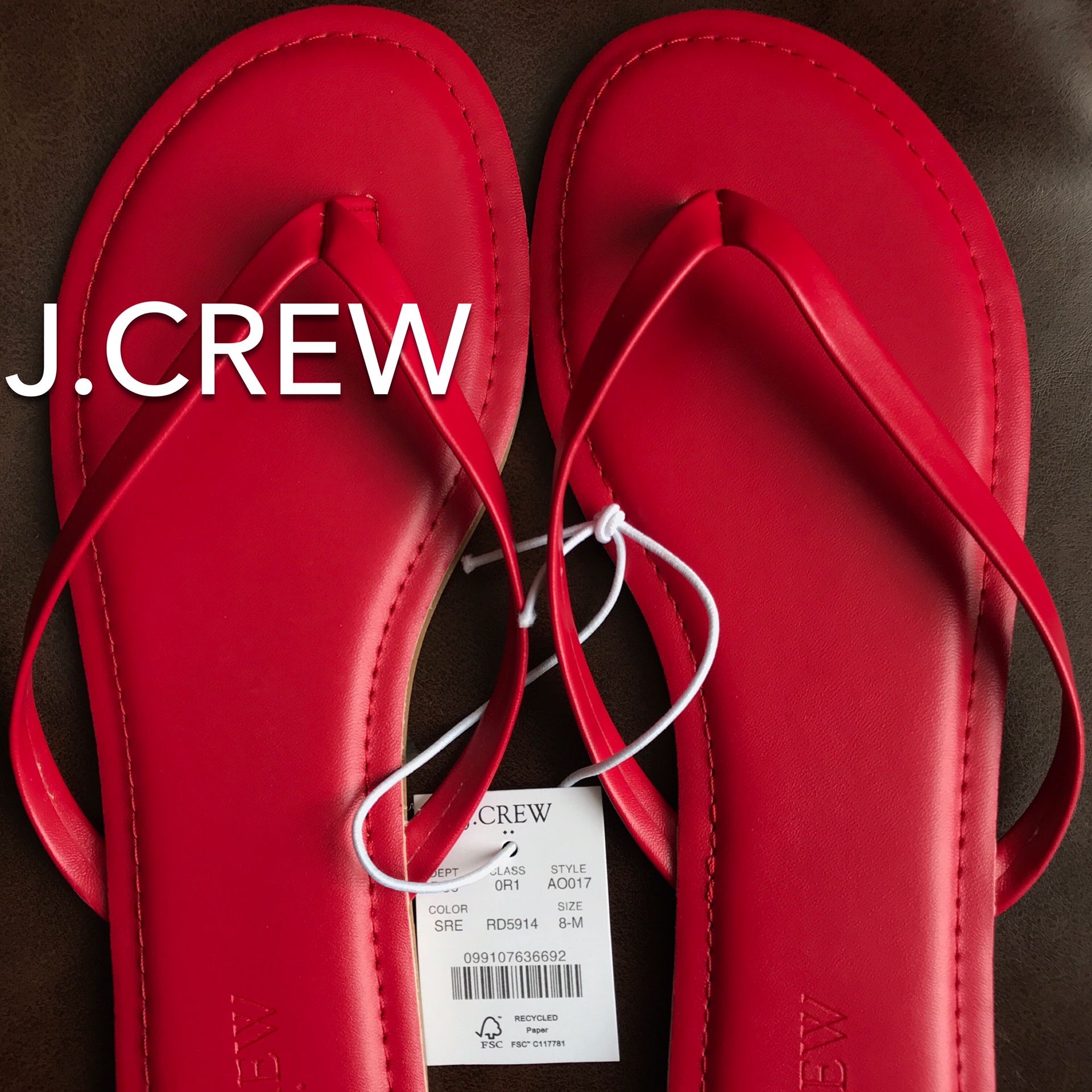 (NEW) (2 SIZES AVAILABLE) WOMEN’S J.CREW FACTORY RED EASY SUMMER FLIP-FLOPS - SIZES: 6 AND 8
