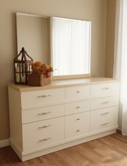 Wood 9 Drawer Dresser & Mirror