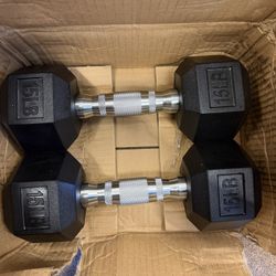 Set of 2 15LB Rubber Encased Exercise & Fitness Dumbbells, Weights Dumbbells ,Hand Weight for Strength Training