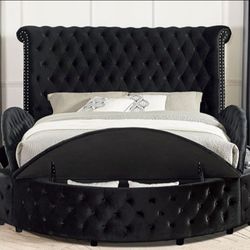 Brand New Black Velvet Queen Storage Platform Bed Frame (Available in Eastern King)