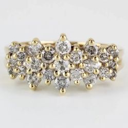 Vintage 14k Yellow Gold Diamond Cluster Anniversary Ring 