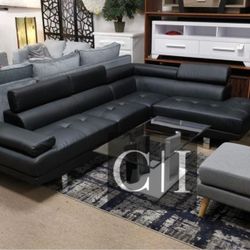 New Black Sectional Sofa Couch 