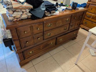Vintage Solid Wood Dresser with Brass Hardware