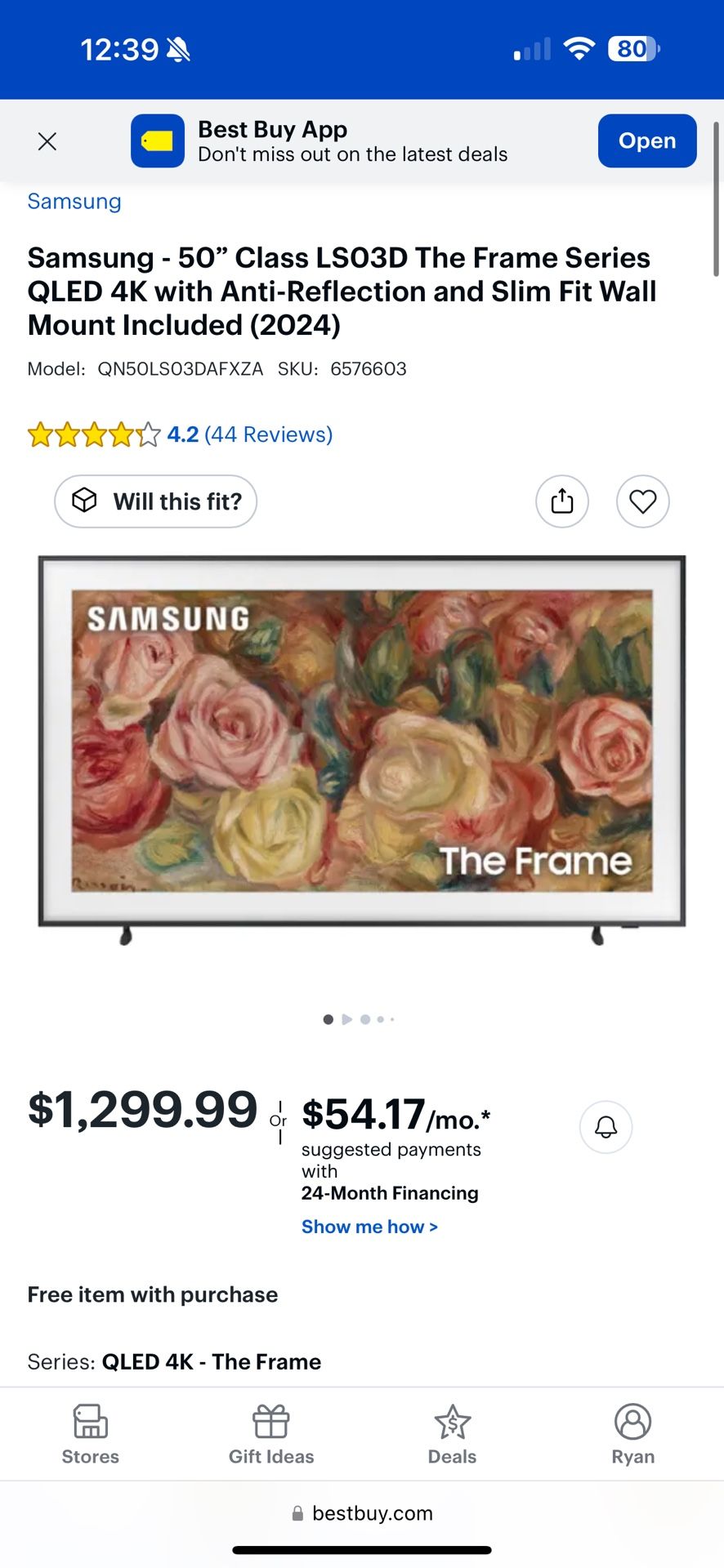 2024 Samsung Frame TV Open Box 50in