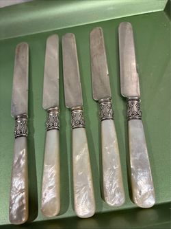 Set of 5 Mother of Pearl Handle Dinner Knives