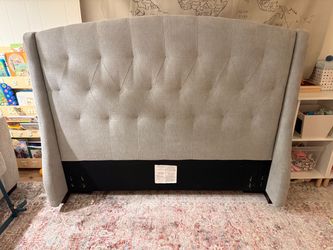 Gray Tufted Upholstered Wingback Headboard