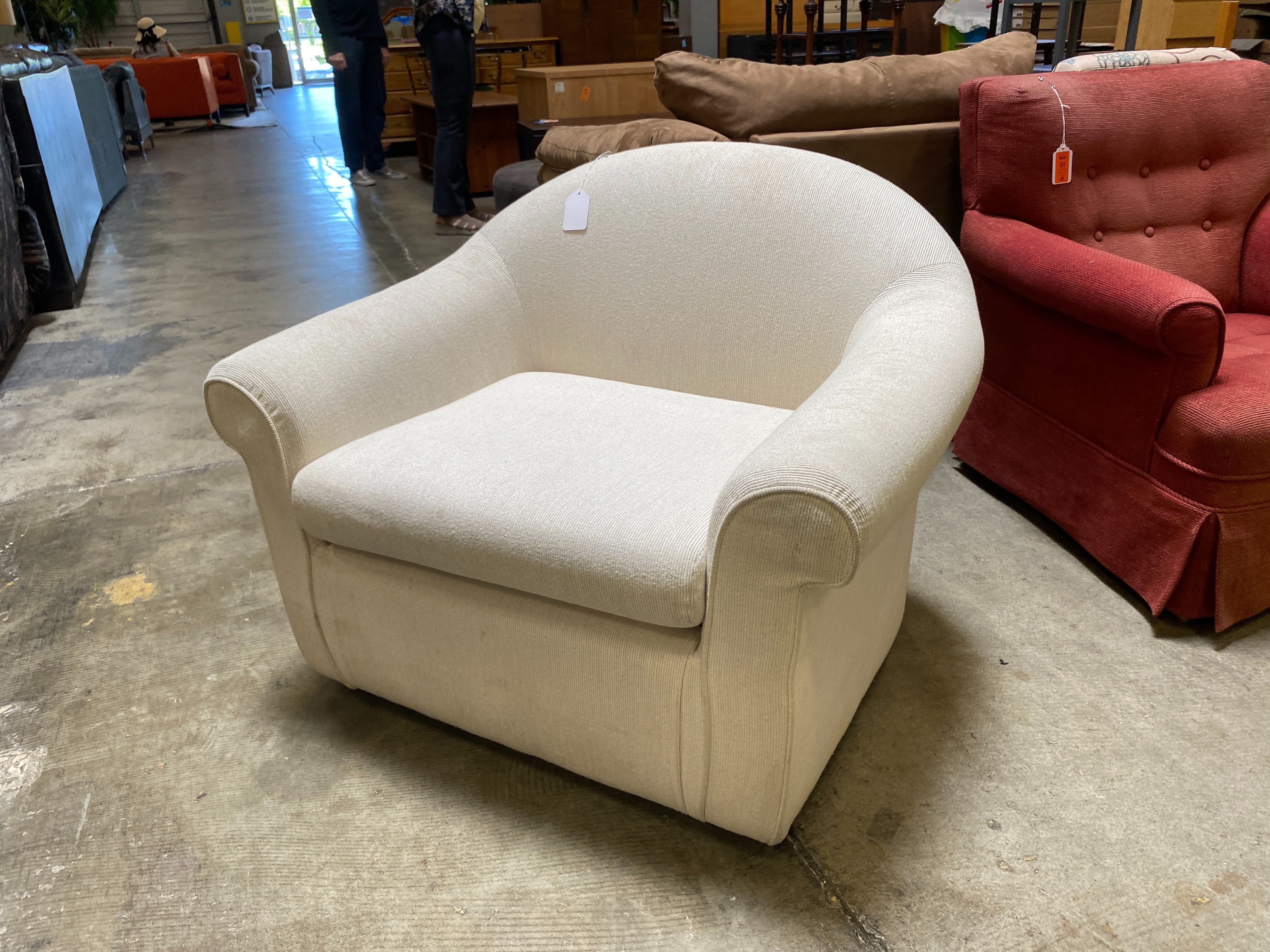 Lightweight Plush White Roll Arm Chair
