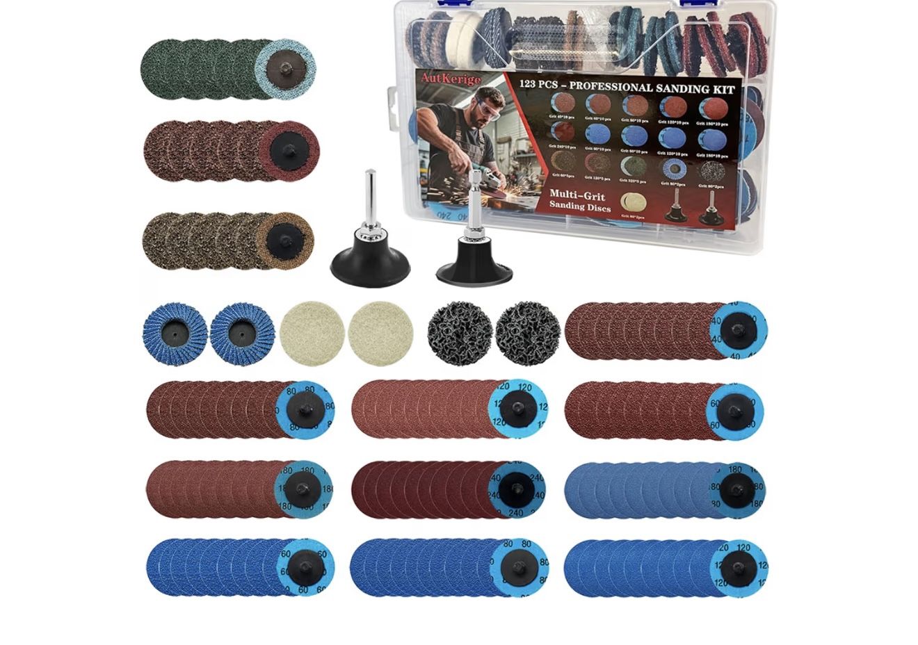 2 Inch Sanding Discs 123 PCS, Quick Change Angle Grinder Attachments, 1/4" Shank for Die Grinder, Drill, Polish, Automotive Surface, Wet/Dry Paint Rus