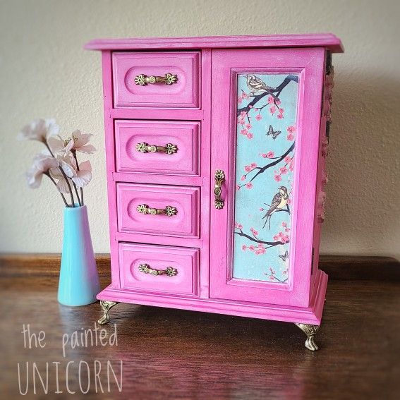 Cherry Blossom 🌸 Refinished Jewelry Box Armoire