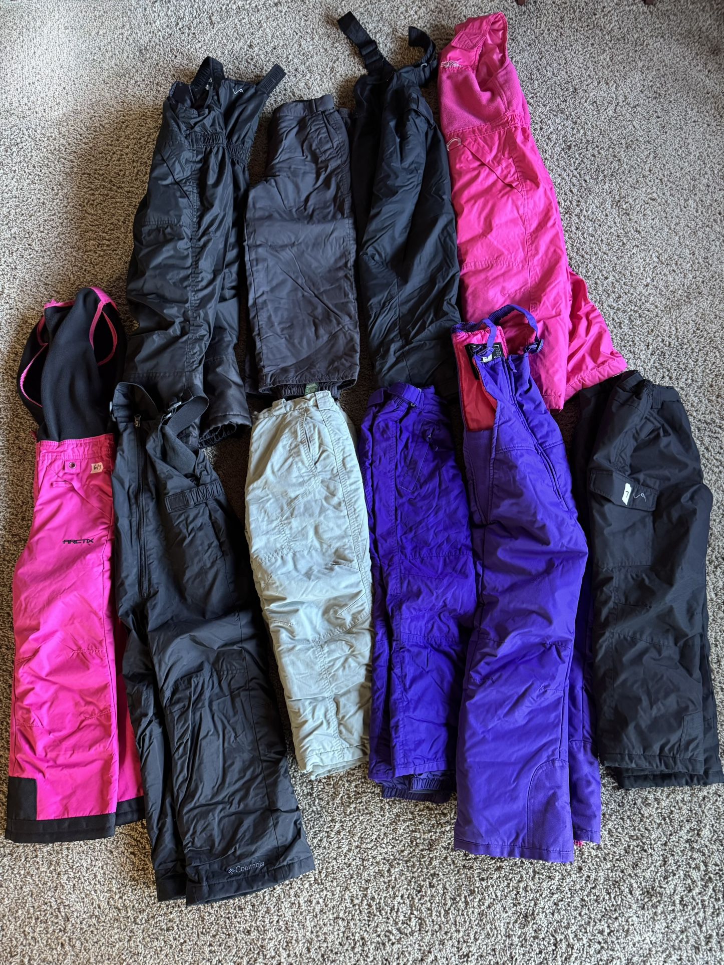 Size 6-7 Kids snow pants/ski bibs (prices vary)