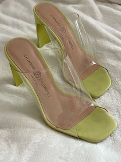 Chinese Laundry Lime Green Clear Strap Block Heel Mules size 7